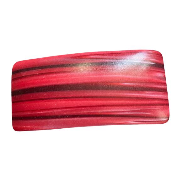 Vintage Rectangular Shaped Red Black Striped Hair Barrette Faux Stone 1980s - Picture 1 of 2